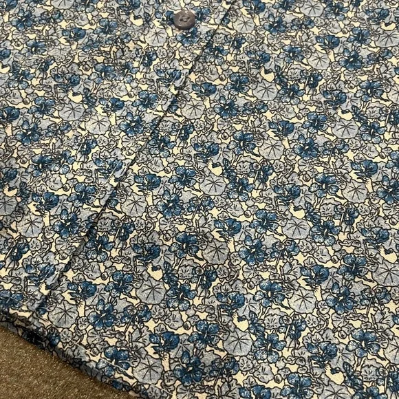 [17-17.5]Daniel Hechter Men Blue Floral Patterned Cotton Non Iron Dress Shirt - Picture 3 of 10